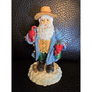 Santa Claus Holiday Workshop Figurine Straw Hat Candy Cane Christmas Resin 5"